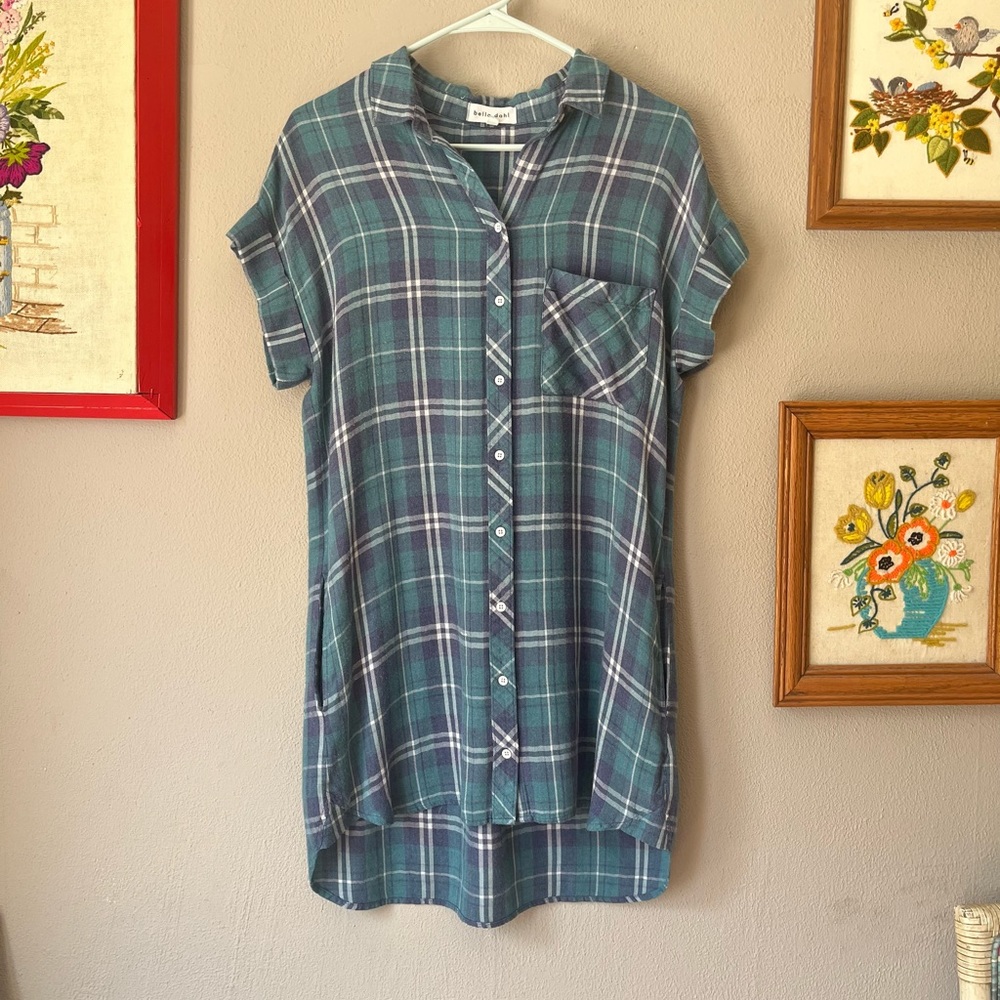 Bella Dahl Blue Plaid Mini Dress